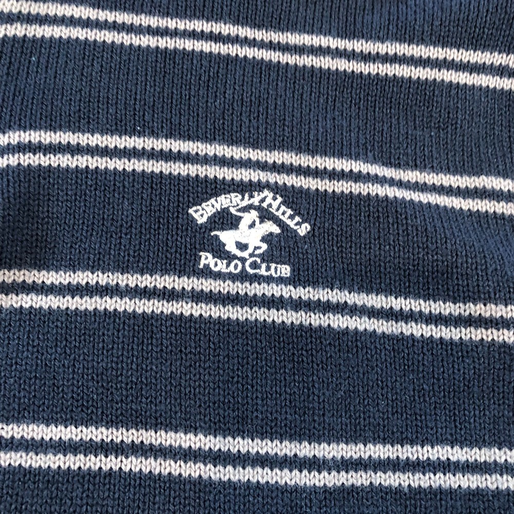 Beverly Hills Polo Club Mens XL Gray Blue Stripe Sweater 1/4 Zip Preppy Resort - Picture 3 of 10